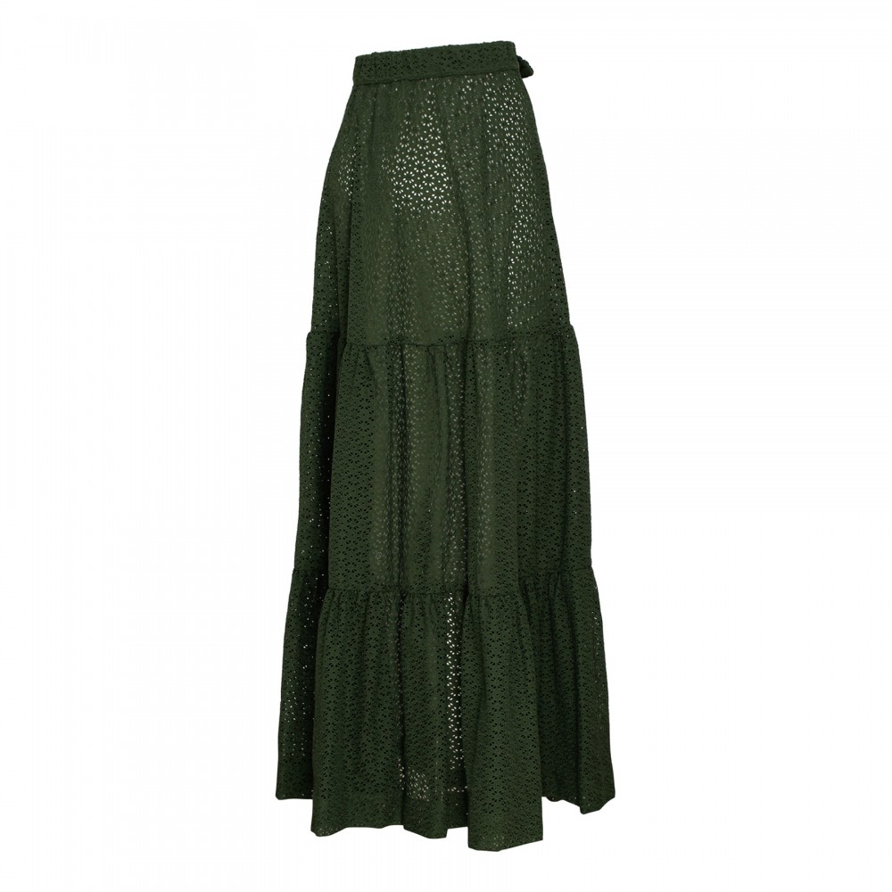 Green broderie anglaise maxi skirt