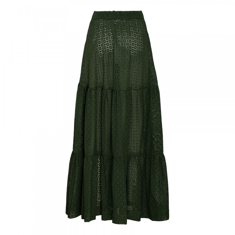 Green broderie anglaise maxi skirt