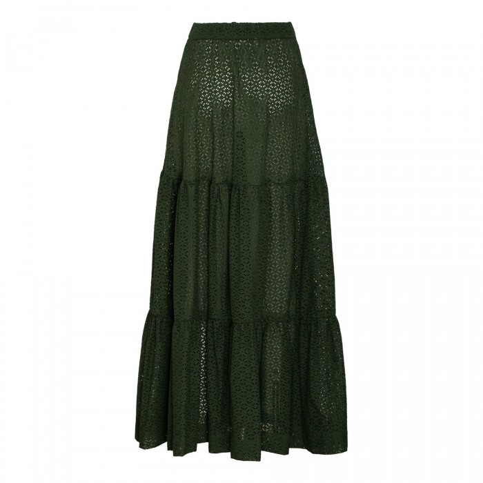 Green broderie anglaise maxi skirt