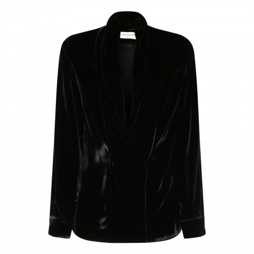 Shawl-collar velvet blouse