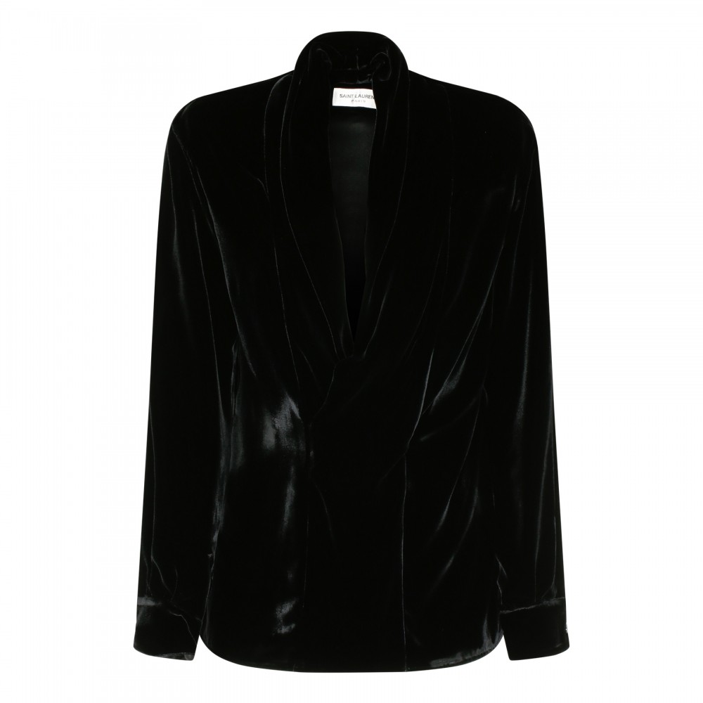 Shawl-collar velvet blouse
