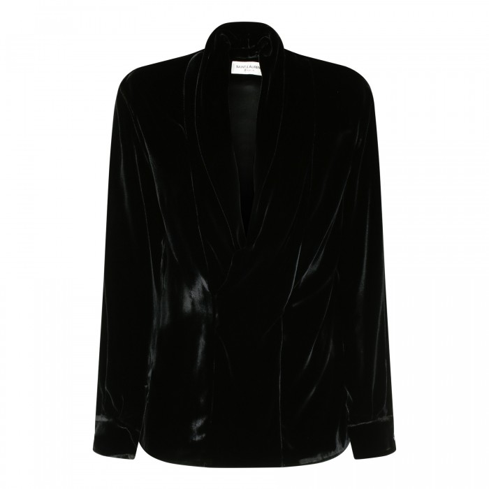 Shawl-collar velvet blouse