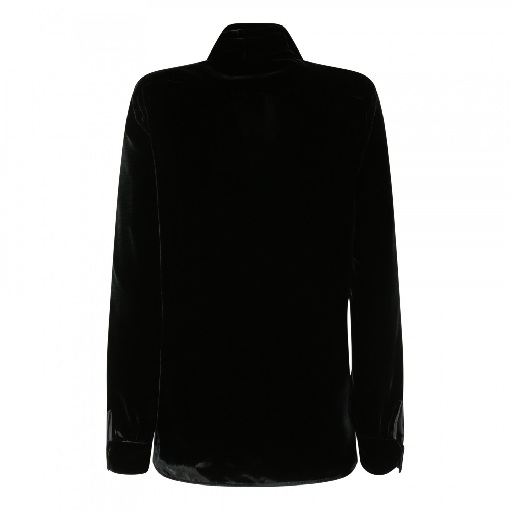 Shawl-collar velvet blouse