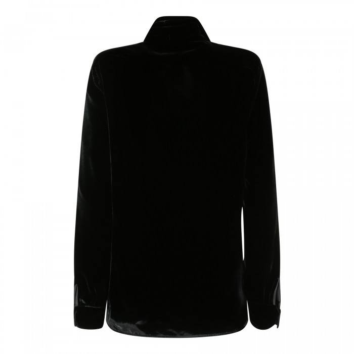 Shawl-collar velvet blouse