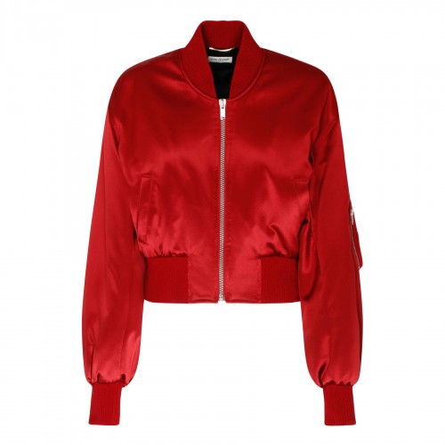 Red satin bomber jacket