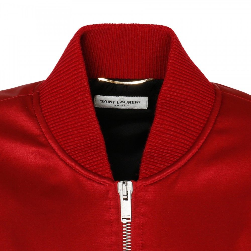 Red satin bomber jacket
