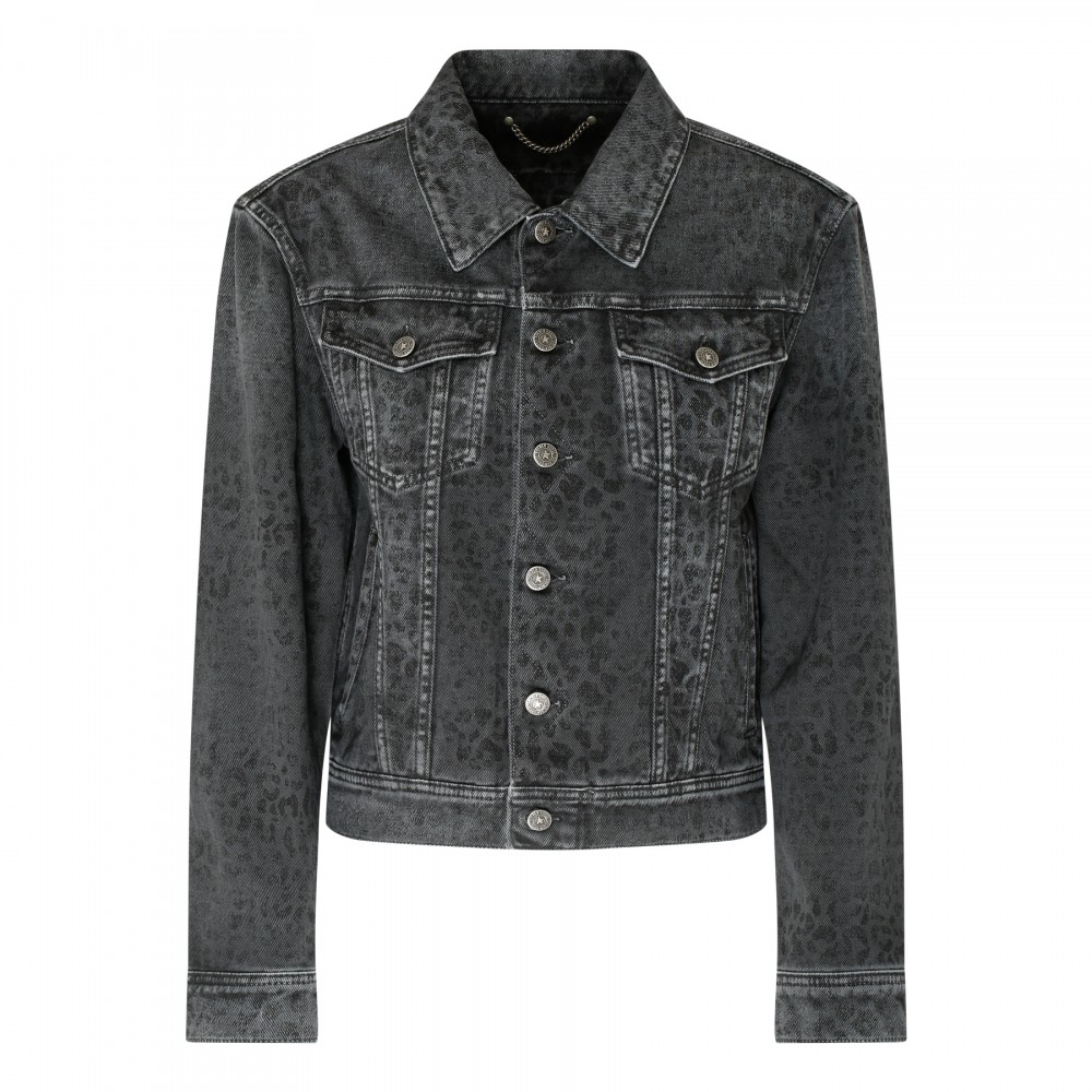 Leopard motif denim jacket