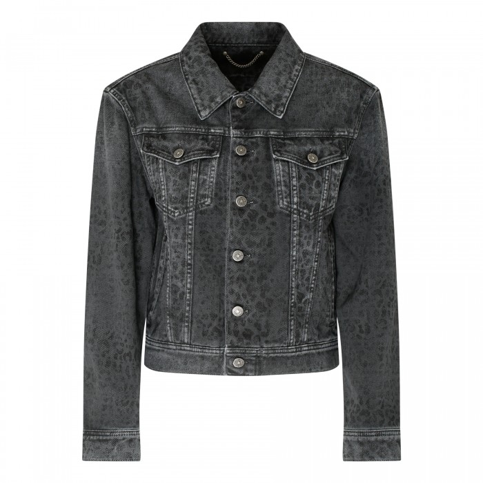 Leopard motif denim jacket