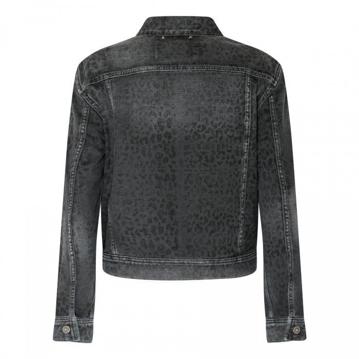Leopard motif denim jacket