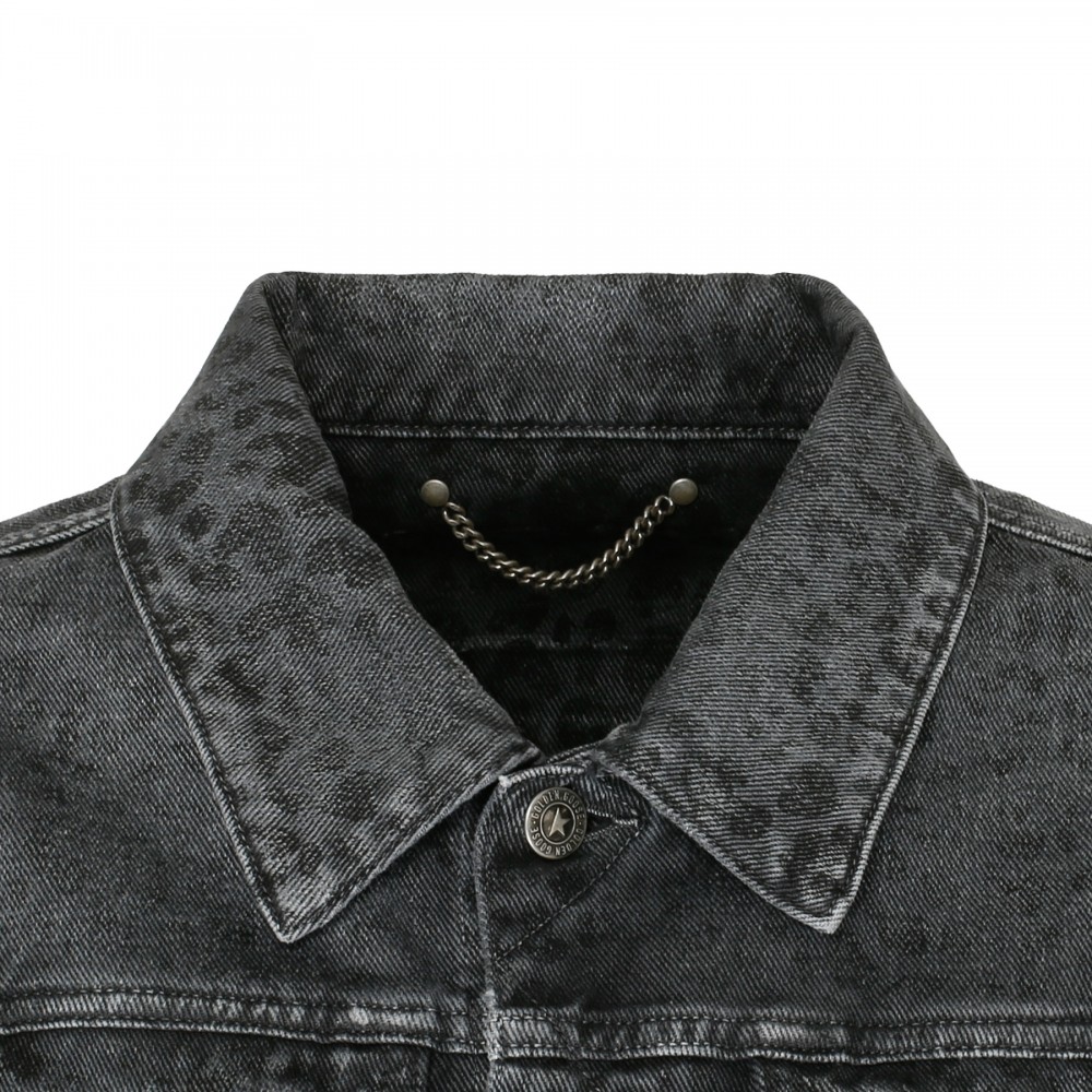 Leopard motif denim jacket