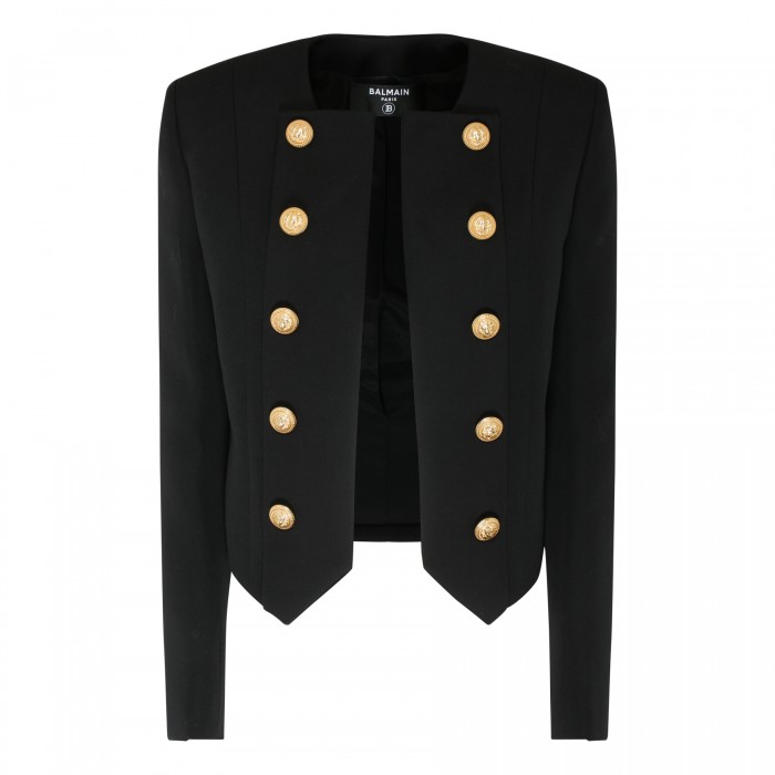 Black wool collarless jacket