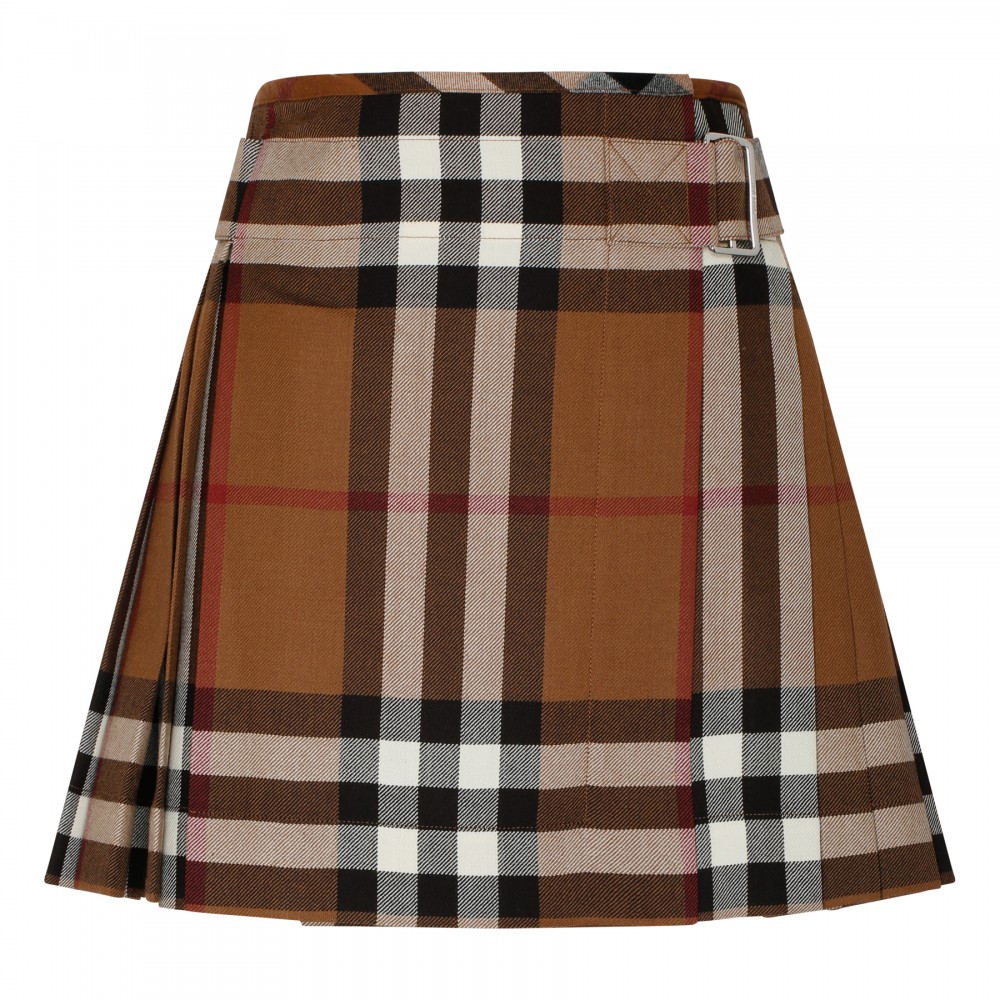 Check wool pleated skirt