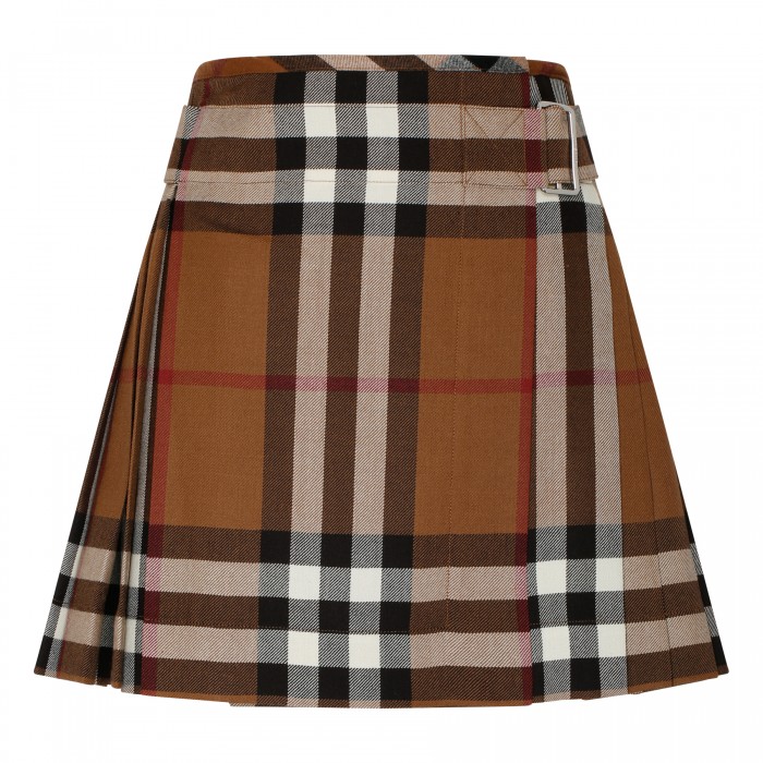Check wool pleated skirt