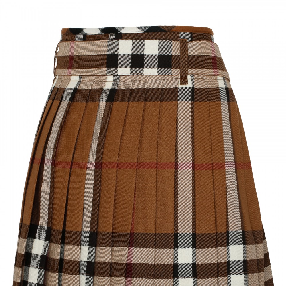 Check wool pleated skirt