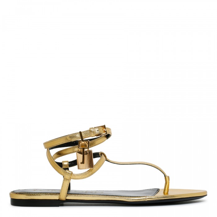 Golden leather thong-strap sandals