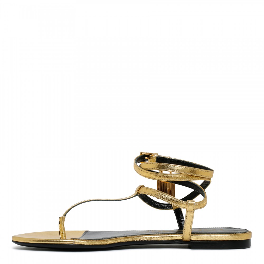 Golden leather thong-strap sandals