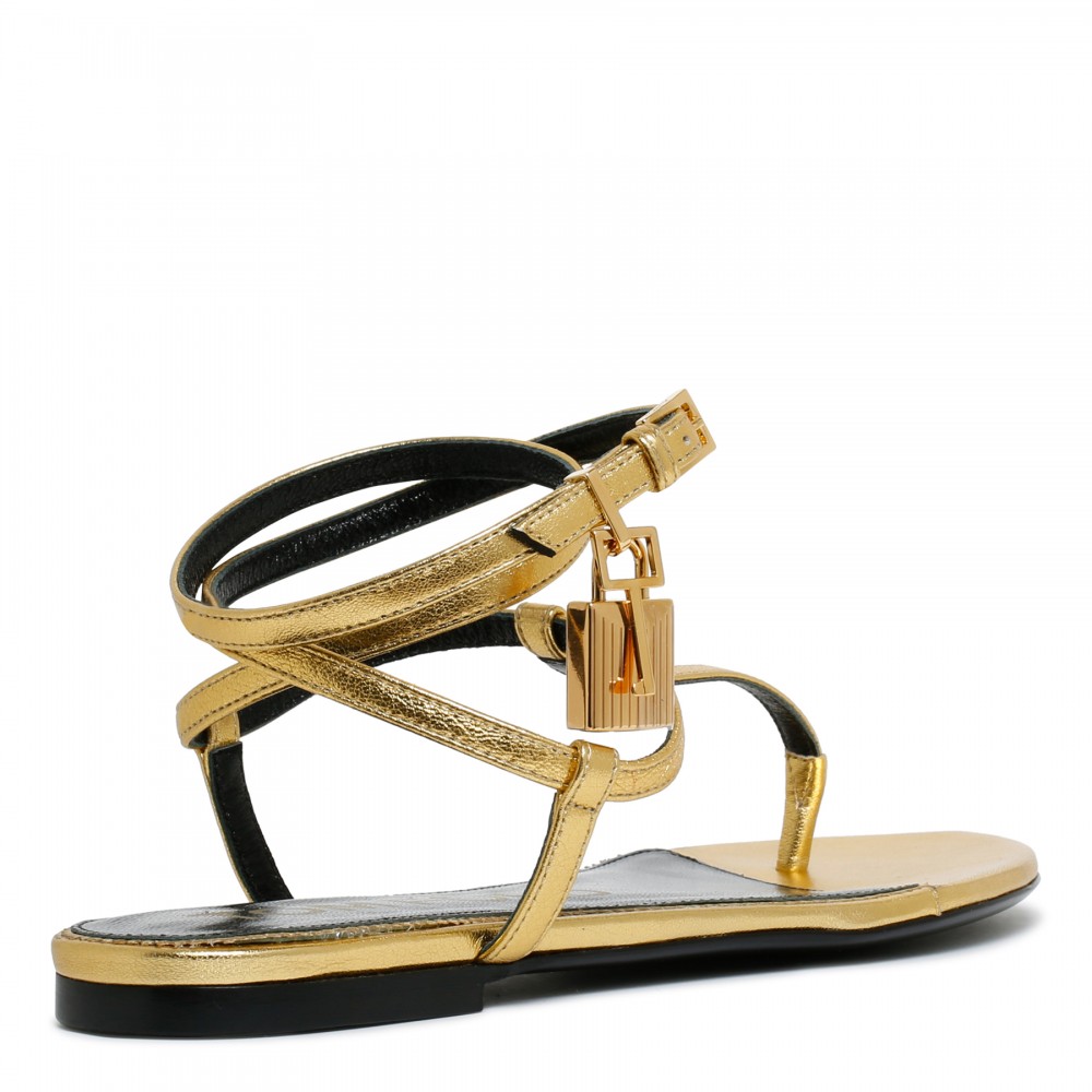 Golden leather thong-strap sandals