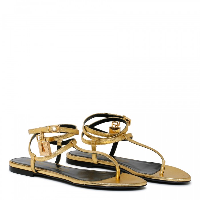 Golden leather thong-strap sandals