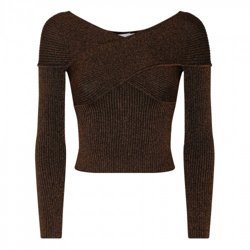Brown lurex knit top