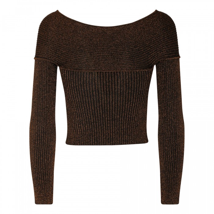 Brown lurex knit top