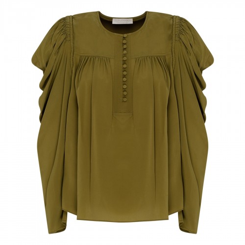 Lela olive silk blouse