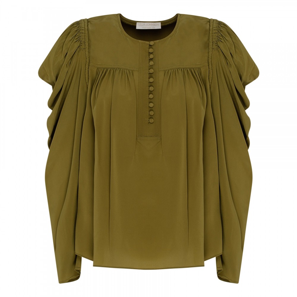 Lela olive silk blouse