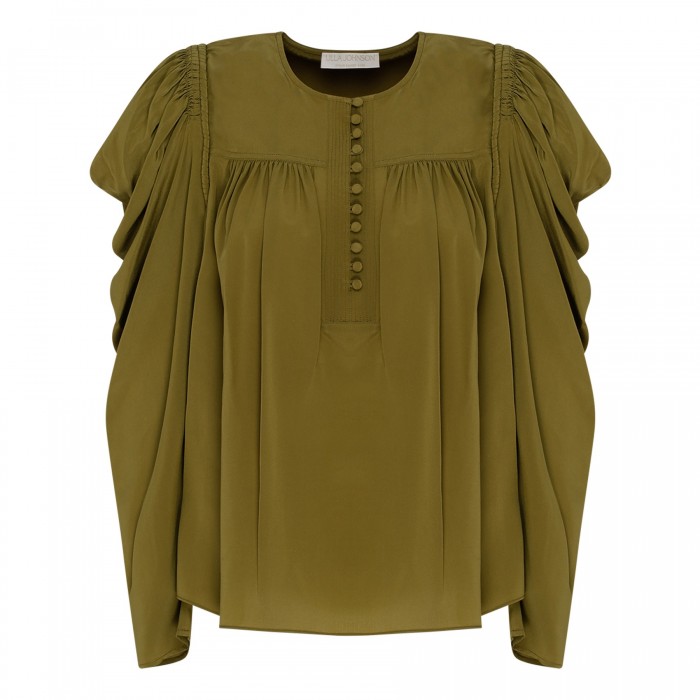Lela olive silk blouse
