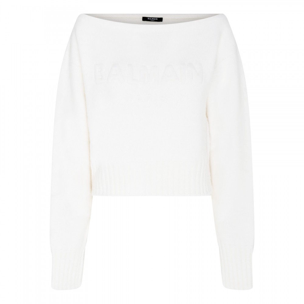 White brush wool blend sweater