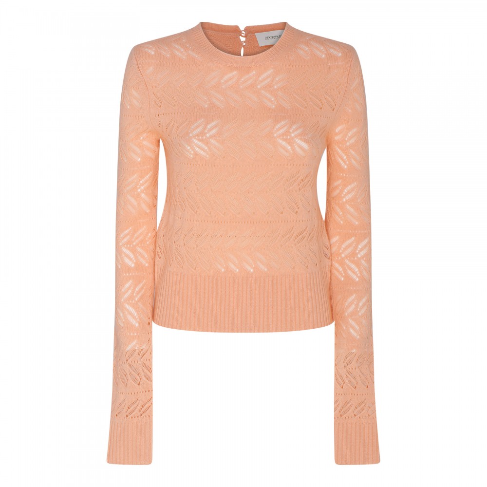 Salmon pink openwork cashmere blend sweater