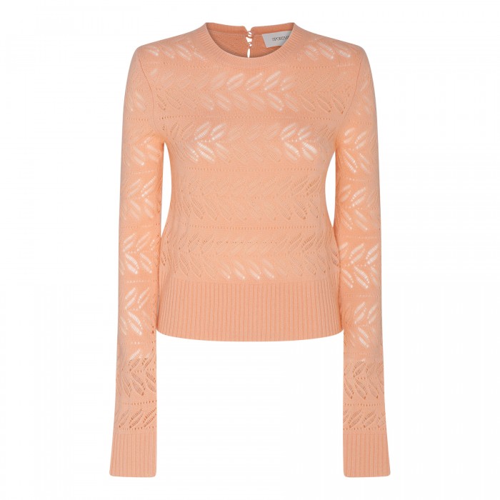 Salmon pink openwork cashmere blend sweater