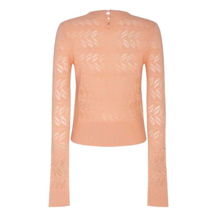 Salmon pink openwork cashmere blend sweater