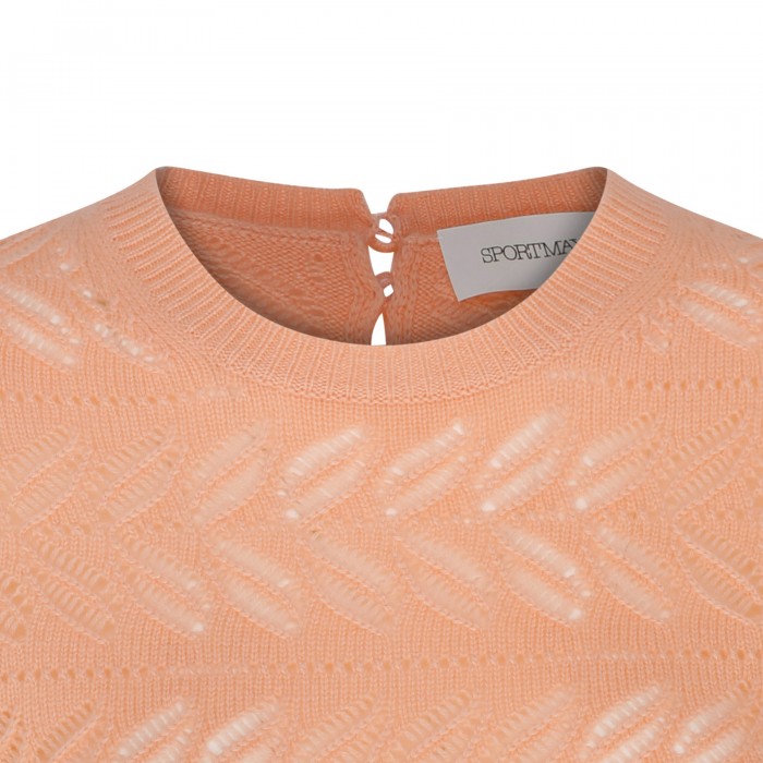 Salmon pink openwork cashmere blend sweater